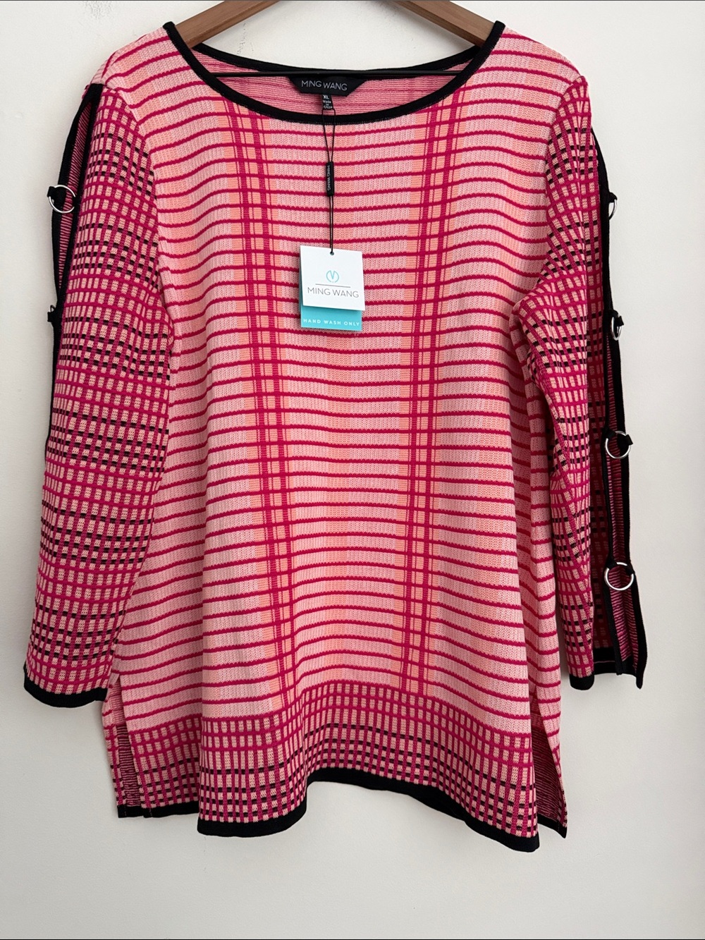 Ming Wang pink striped top ring detail long sleeve XL
